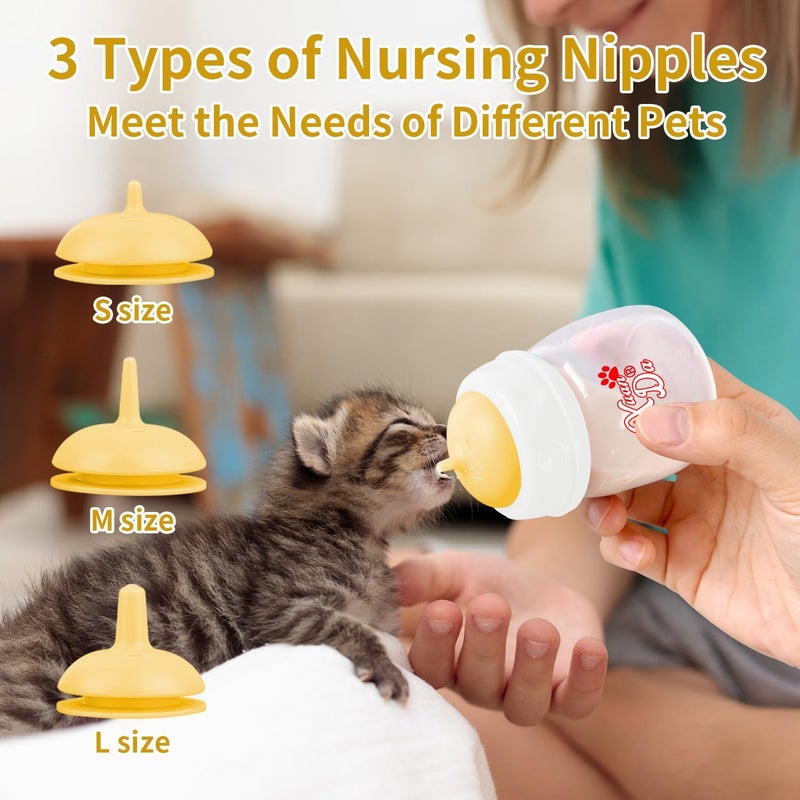 Xuanda Pet Feeding Bottle,3 Pack 60ml Nursing Bottle, 3 Sizes Nipples with Ventilation Valve Resistant Tearing Perfect for Puppies, Kittens, Small Wildlife(Yellow) - Image 4